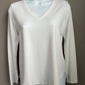 EILEEN FISHER Stretch Viscose Jersey V-Neck Long Sleeve Top White XS